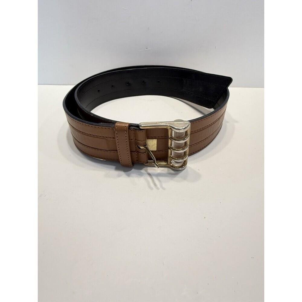 Escada Vintage Retro Leather Wide Belt Gold Brown Buckle Made in Germany 38 - Picture 4 of 14